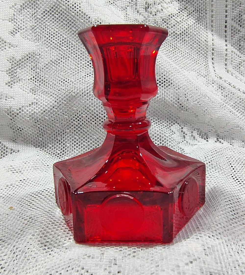 Fostoria Ruby Red Coin Pattern Candle Stick Holder